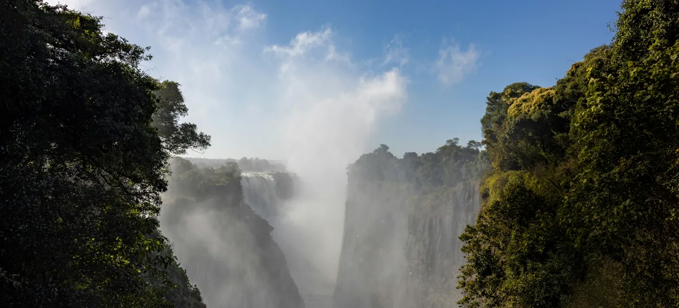 Batoka Gorge below Victoria Falls with spray cloud