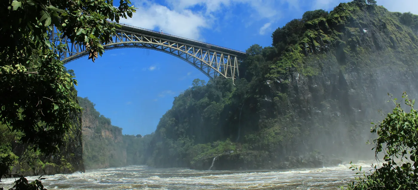 Victoria Falls Bridge over the Zambezi rapids near Livingstone