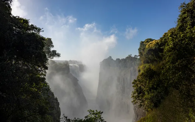 Batoka Gorge below Victoria Falls with spray cloud